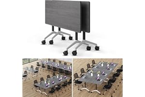 JNMDLAKO Folding Conference Table Modern Large Mobile Meeting Table Rolling Conference Room Tables with Wheels Seminar Tables for Office Training Classroom (2, Oak Grey, 63" D X 19.7" W X 29.5" H)
