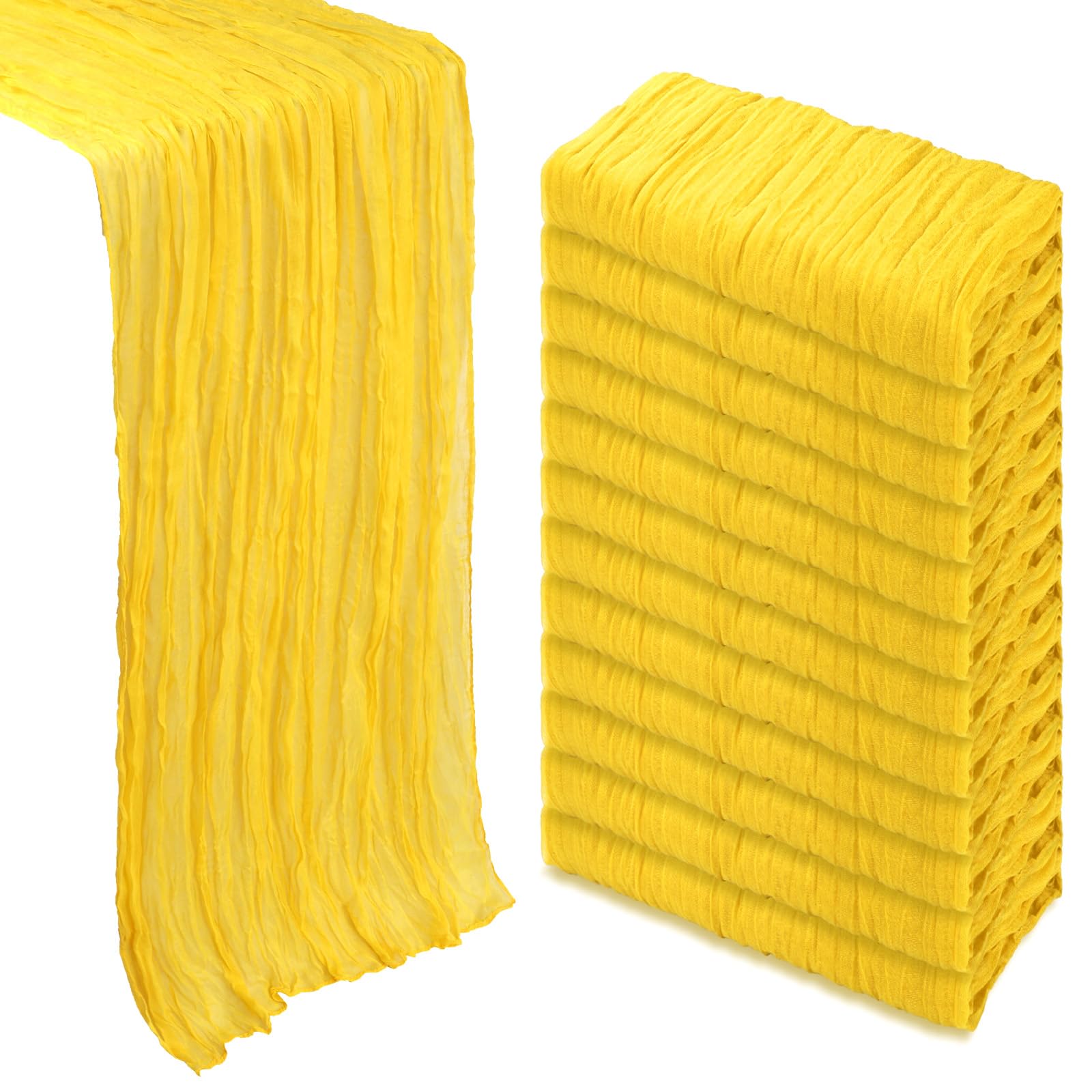 Photo 1 of 12 Pack Lemon Yellow Cheesecloth Table Runner 10Ft Gauze Cheese Cloth Table Runner 35x120 Inch Boho Sheer Rustic Fabric for Party Decor Baby Shower Wedding Centerpiece Home Table Decorations