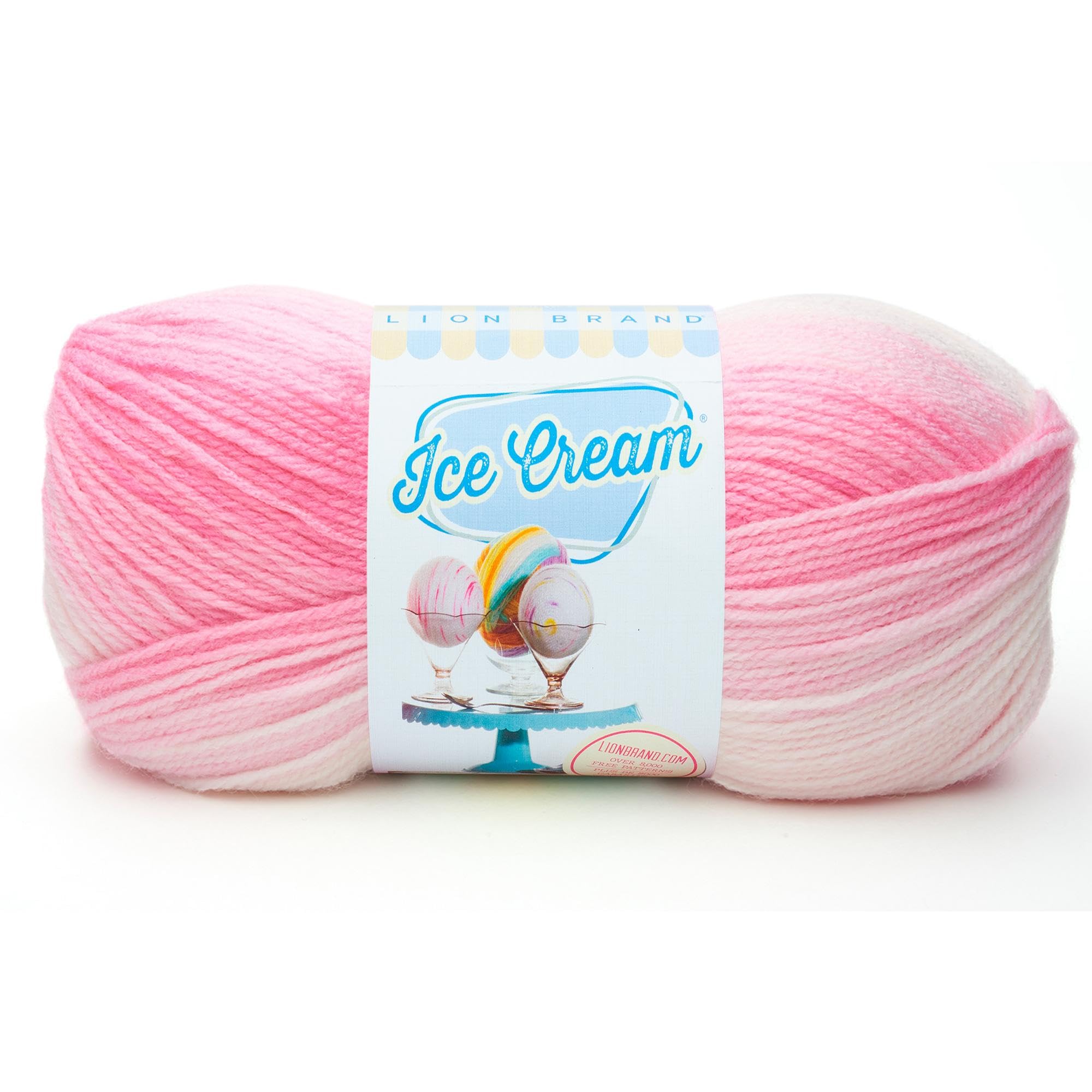 Lion Brand Yarn Company 100 Percent Acrylic Ice Cream Yarn, Strawberry, 923-207,10.89 x 10.89 x 22.32 cm, Pink