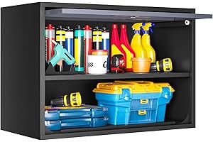 LISSIMO Wall Mounted Storage Cabinet with Adjustable Shelves, Metal Wall Hanging Garage Cabinets with Up-Flip Doors,Lockable Steel Utility Cabinets for Home Office School
