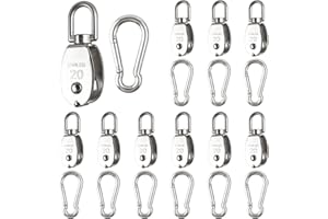 Shitime 10 Pcs M20 Single Pulley Block, 304 Stainless Steel Lifting Pulleys, Wire Rope Hanging Pulley Wheel, with 10 Pcs Spring Snap Hook