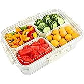 Plastic Divided Serving Tray with Lid and Handle Snack Box Charcuterie Container Portable Snack Platters Organizer for Candy, Fruits, Snacks, Nuts, for Party, Entertaining (White 4 compartments)