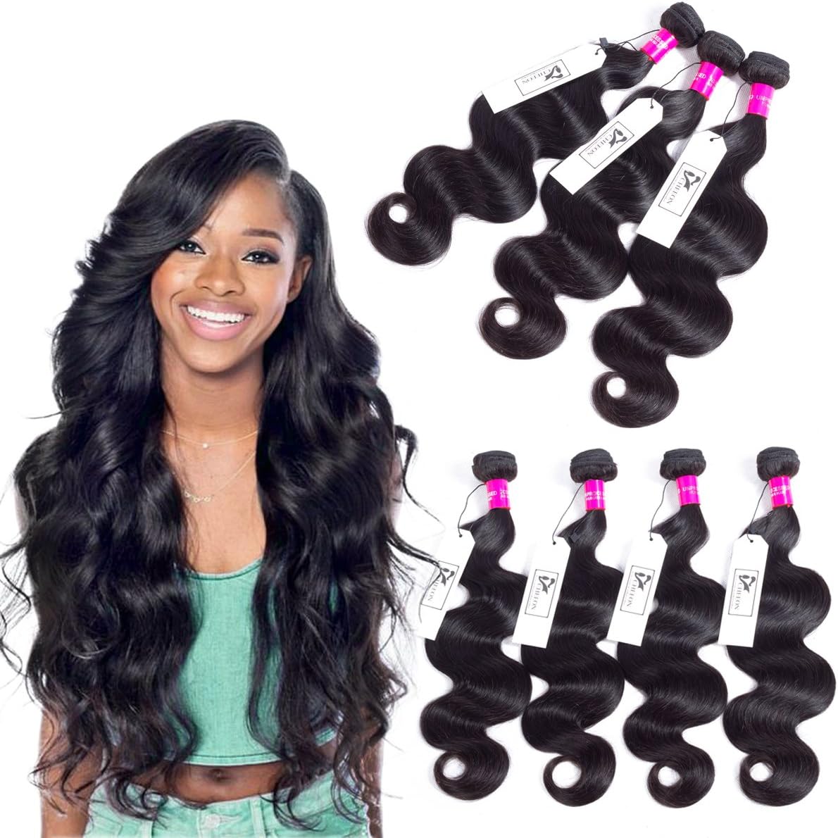 CHEEON Peruvian Virgin Hair Body Wave 4 Bundles 18 20 22 24 Inches 8A Grade Unprocessed Human Hair Bundles Body Wave Virgin Hair 100g/pcs Natural Color