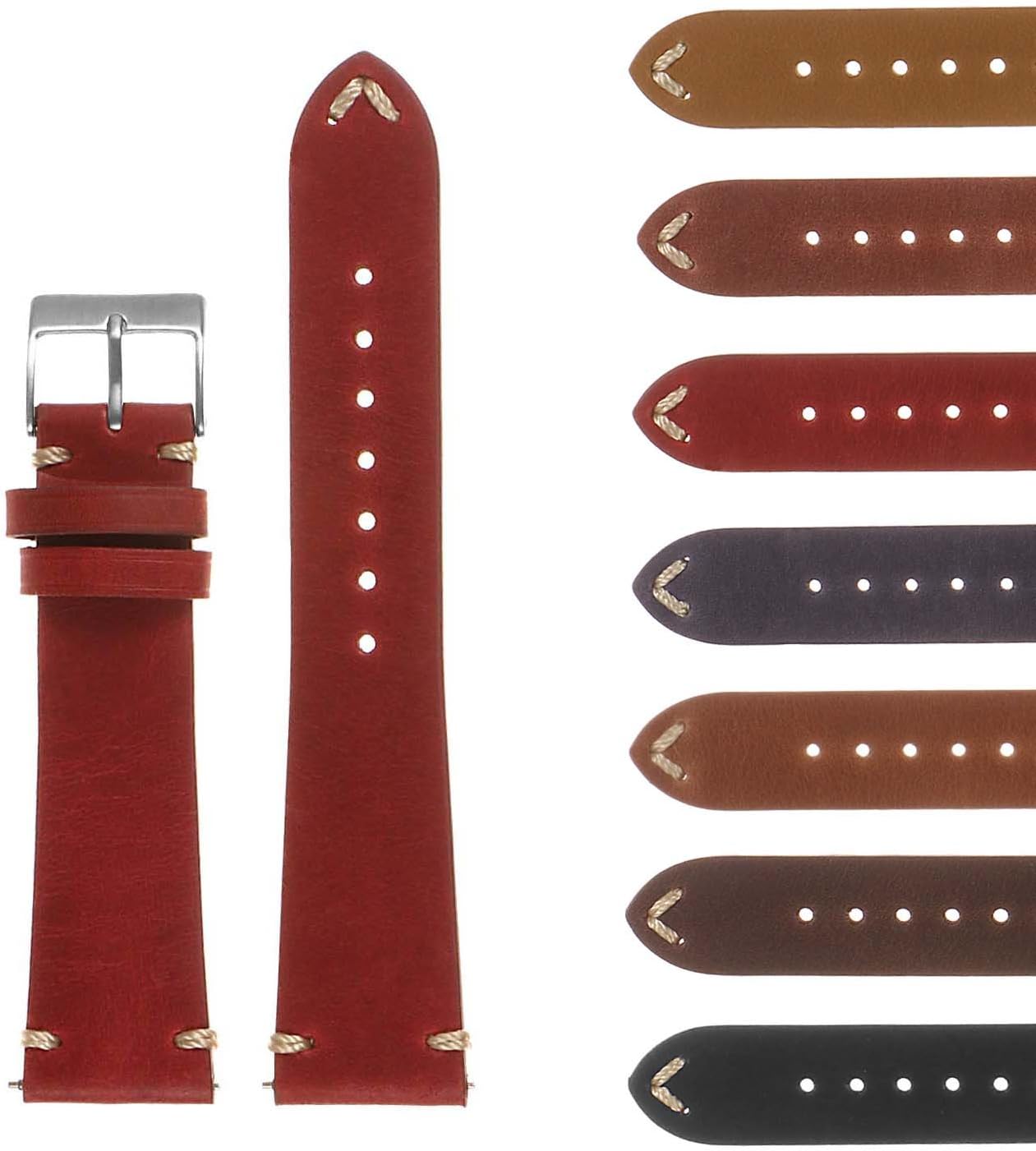 DASSARI Tribute II Quick Release Vintage Italian Leather Watch Band Strap 16mm 18mm 19mm 20mm 21mm 22mm 24mm 26mm