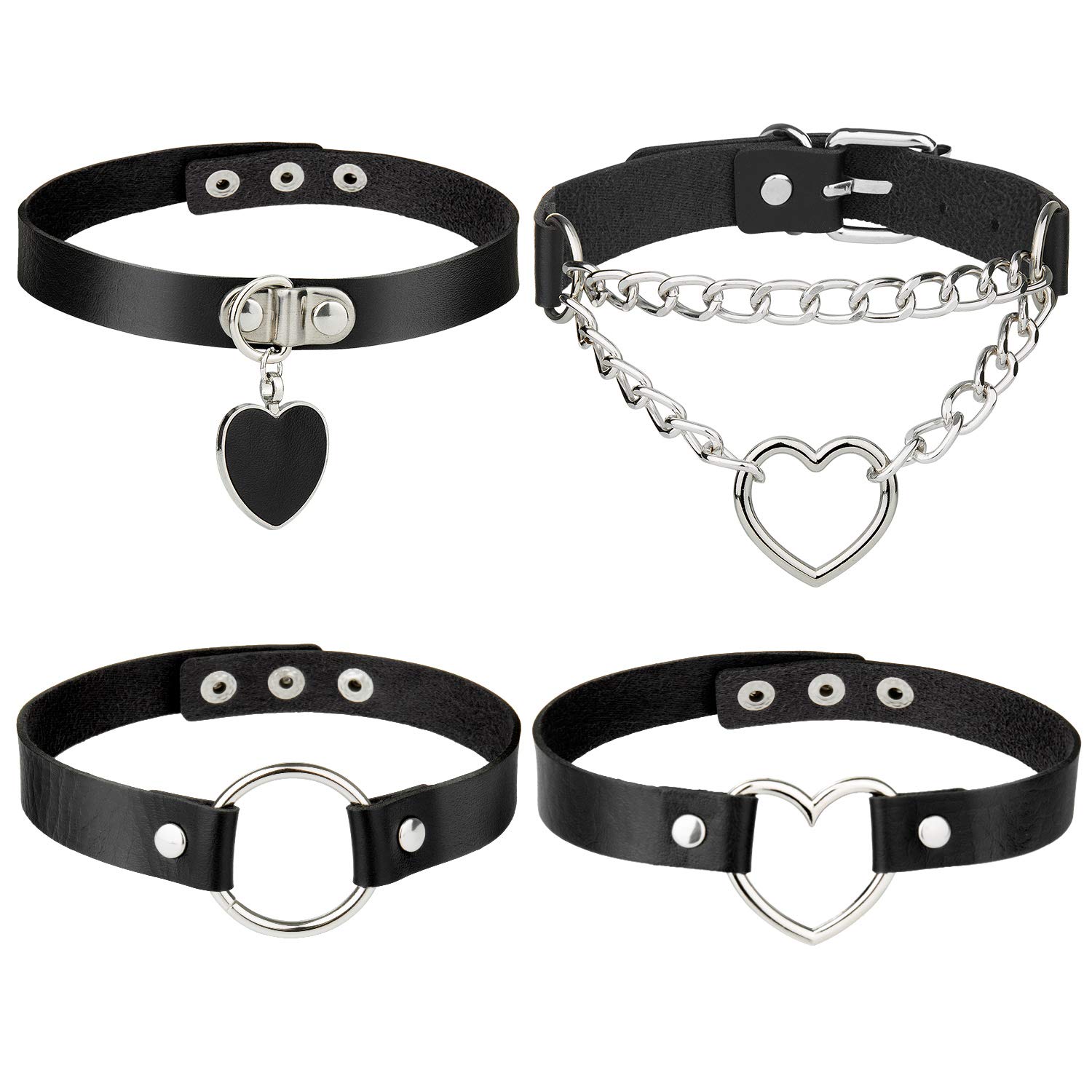 Comius Sharp4 Pieces Leather Choker, Colorful Gothic Punk Style Choker Necklace PU Leather Collar Choker Set for Women Accessory