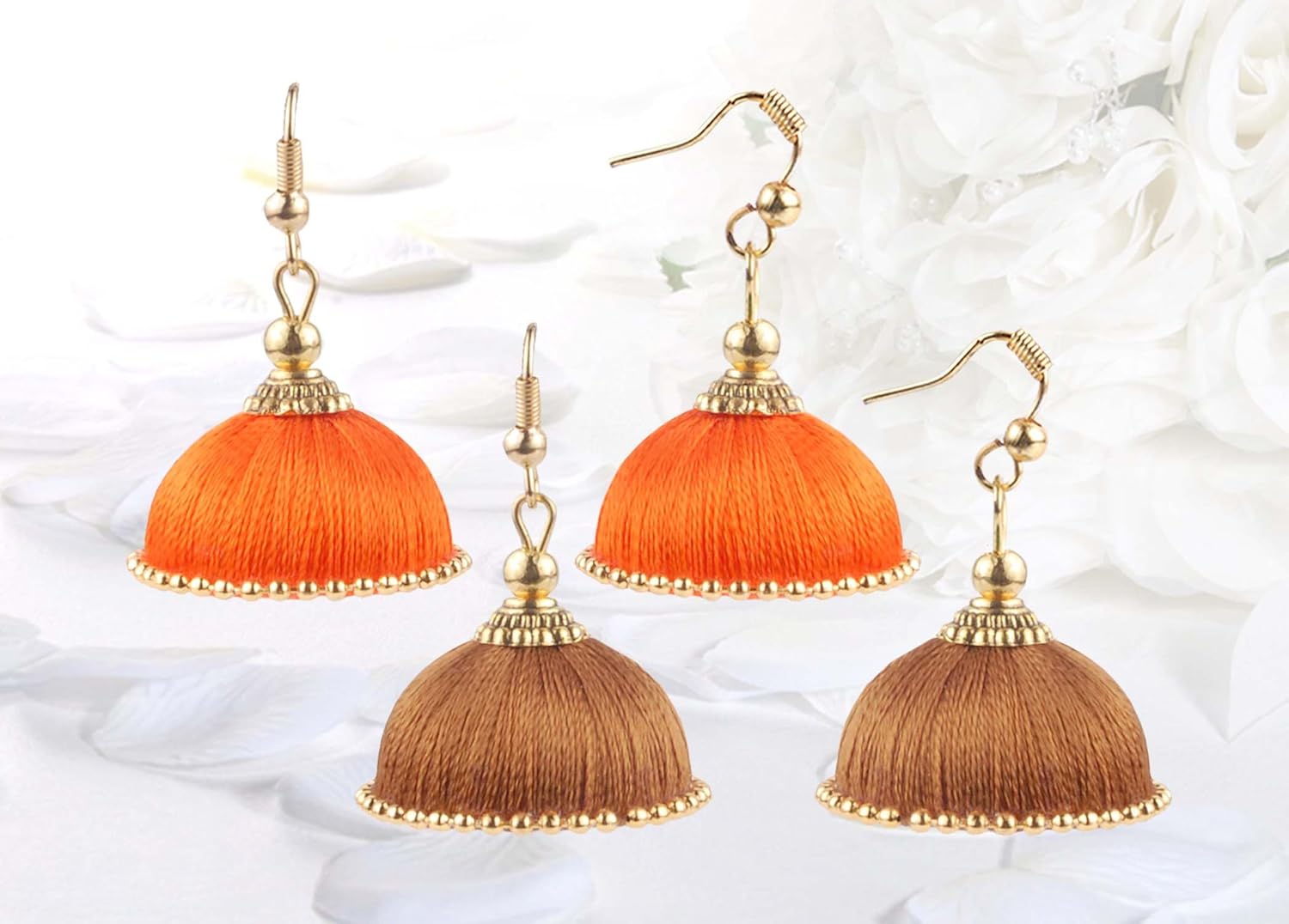 krishna mehta multicolour silk thread jhumkas for women - set of 10