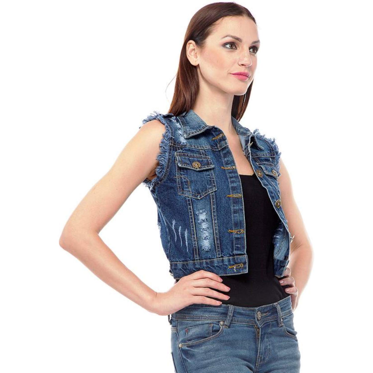 girls shopping sleeveless denim jacket for women