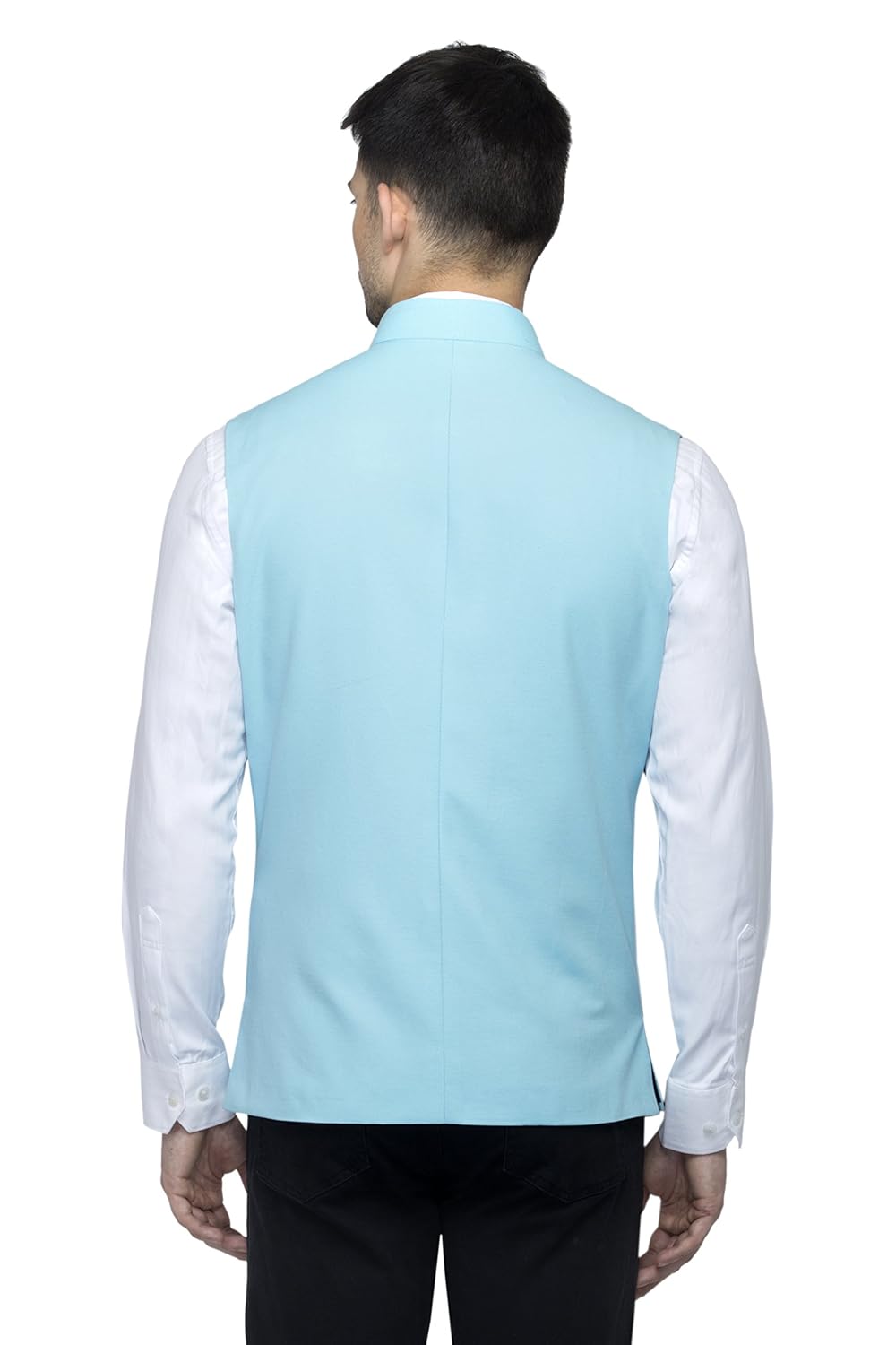 favoroski sleeveless nehru jacket with mandarin collar for men