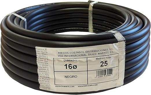 Riegopro Tubería Lisa Negra para riego por Goteo 16mm. Rollo de 25 ...