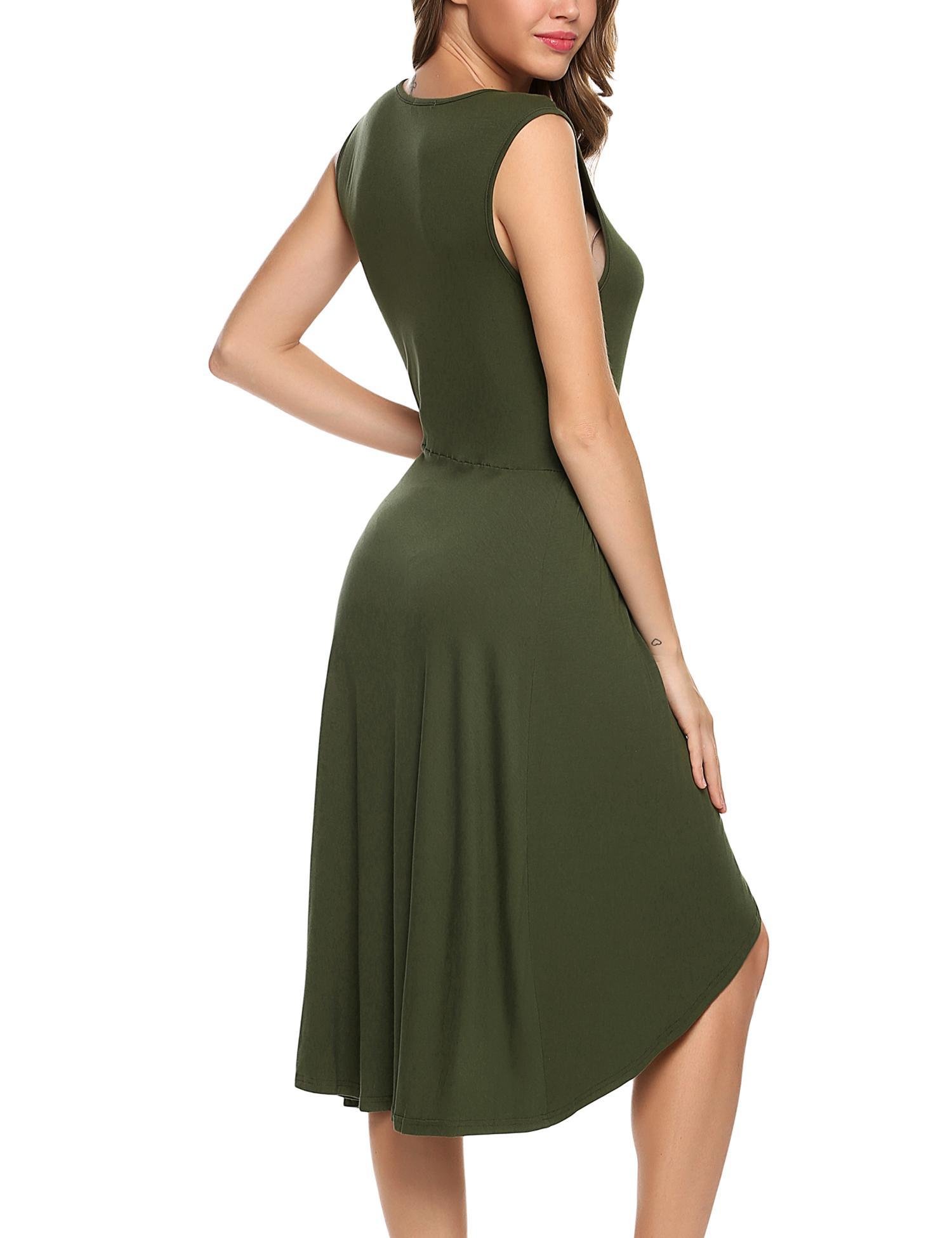 Zeagoo Women Sleeveless High Waist Pleats Detail Solid High-Low Loose Casual Dress