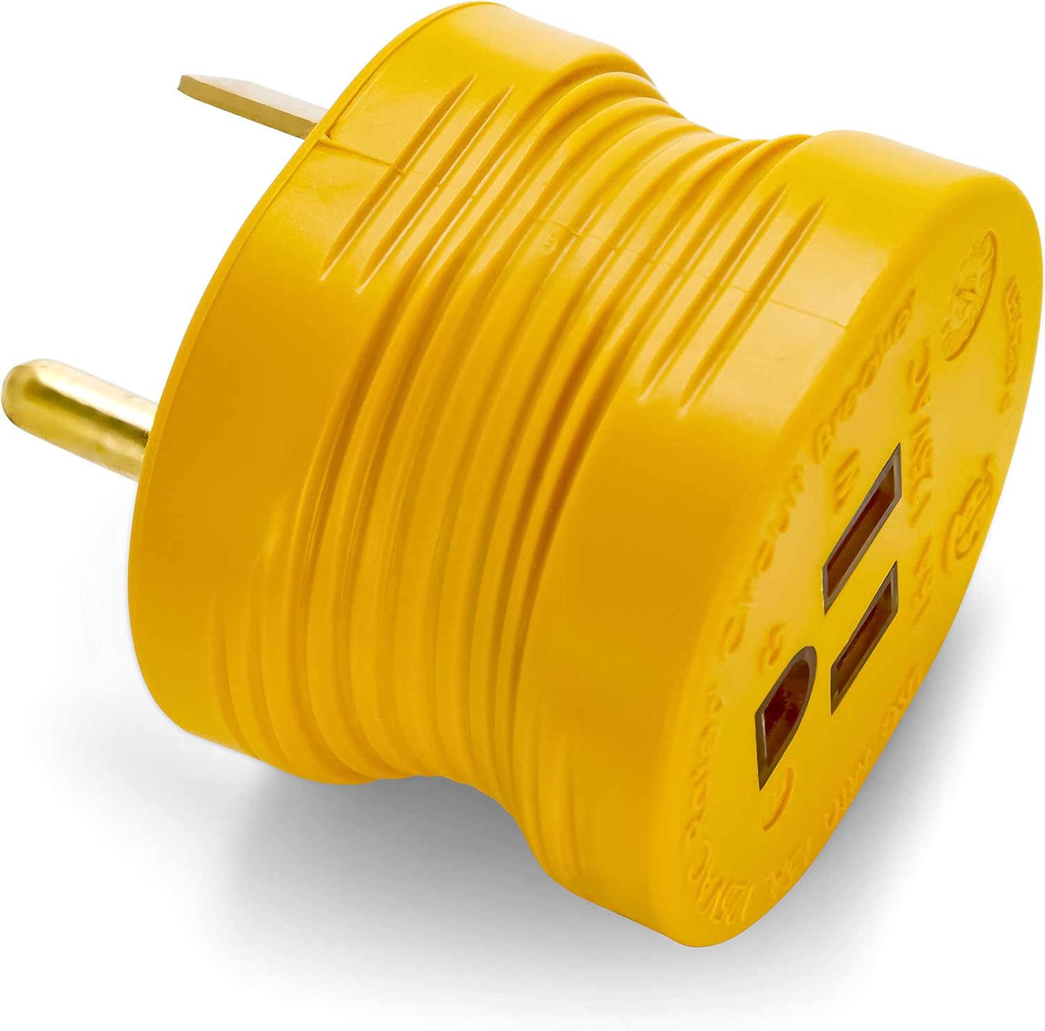 Camco PowerGrip Durable Electrical Adapter - Easy Grip for Simple and Safe Use, 30 AMP Male 15 AMP Female (55233), Yellow|Yellow: Automotive