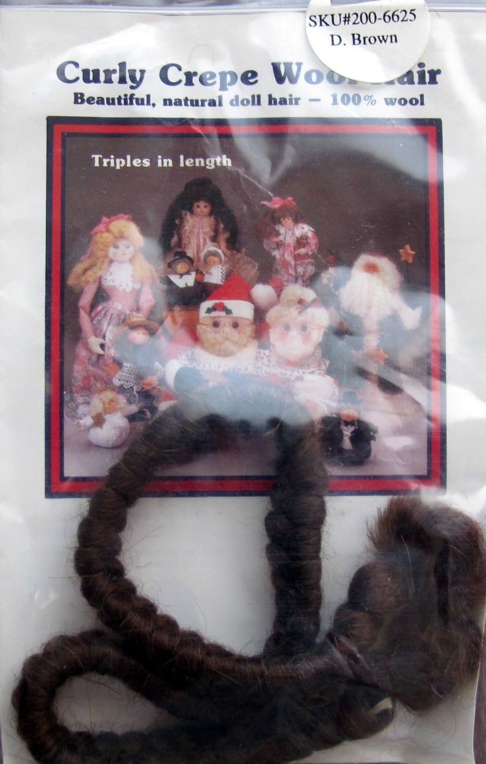 All Cooped Up CURLY CREPE 100% WOOL DOLL HAIR 12" Braid DARK BROWN Color (Triples in Length)