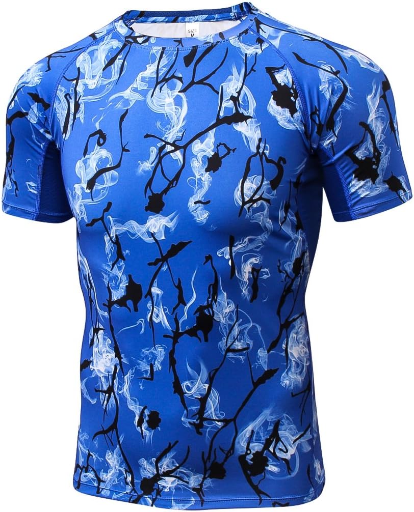 Onlyway Only Men's Compression Sports T-Shirt Quick Dry Short Sleeve Top Printed Tees For Fitness,Gym,Traning,dailywearing In 4 Colors