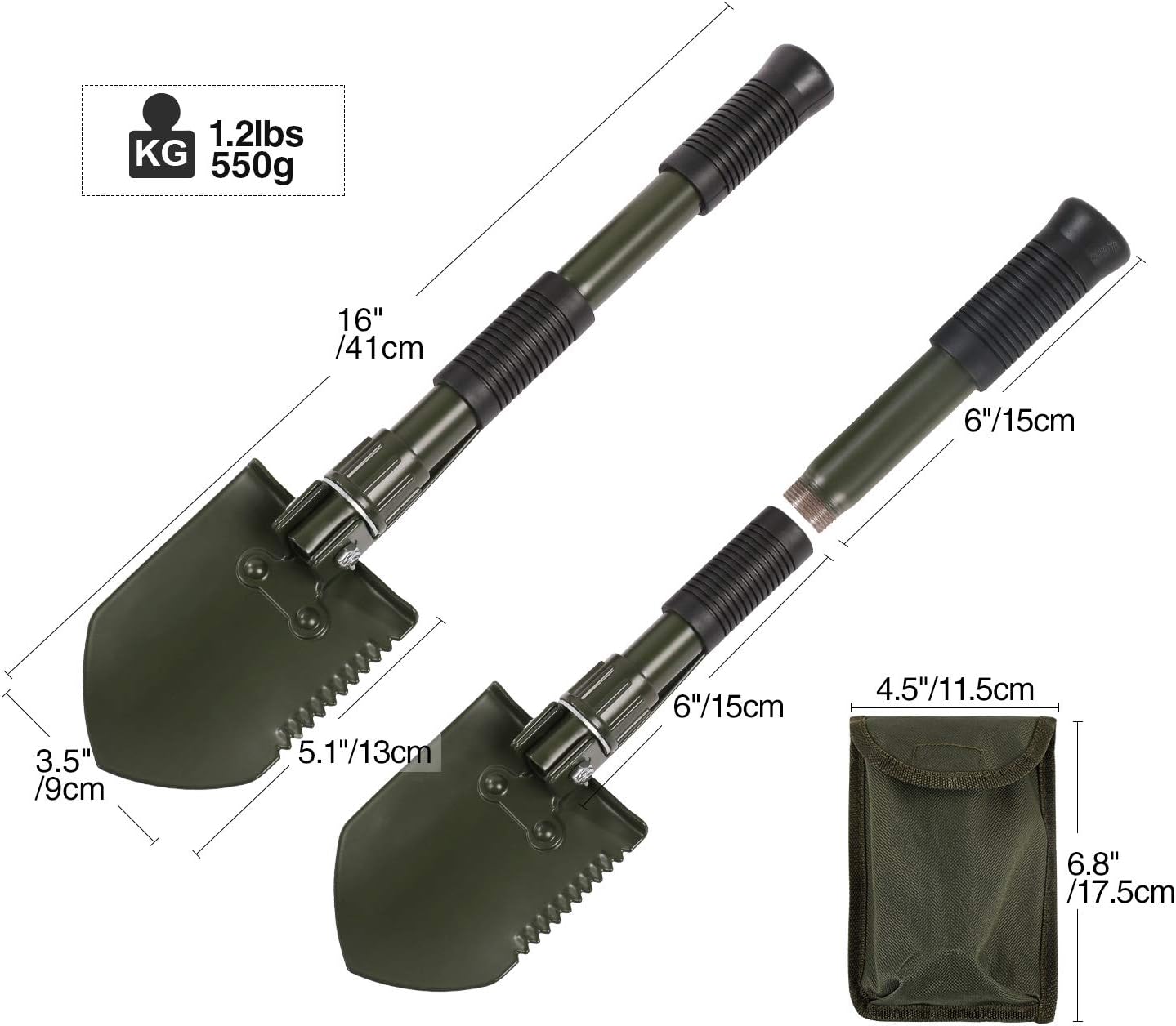 REDCAMP Military Folding Camping Shovel, High Carbon Steel Entrenching Tool Tri-fold Handle Shovel with Cover : Sports & Outdoors