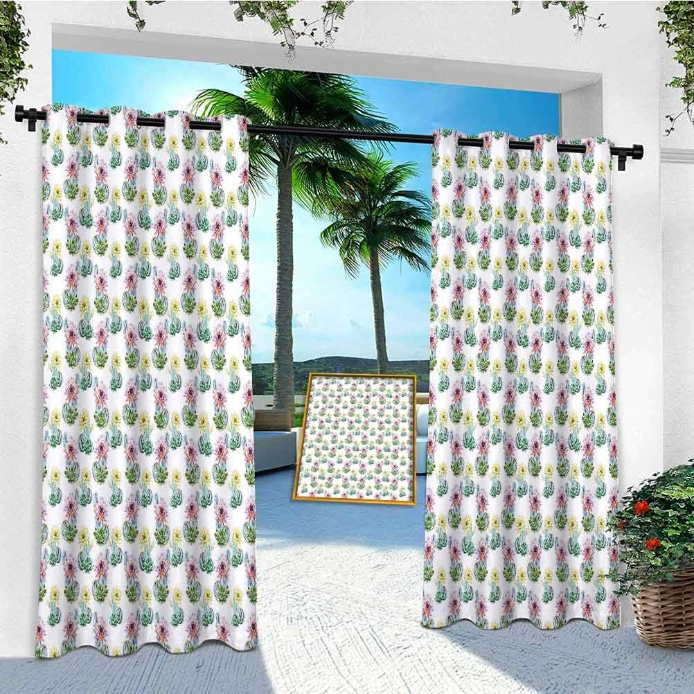 Aishare Store Outdoor Curtain, Watercolor Foliage Pattern Botanical
