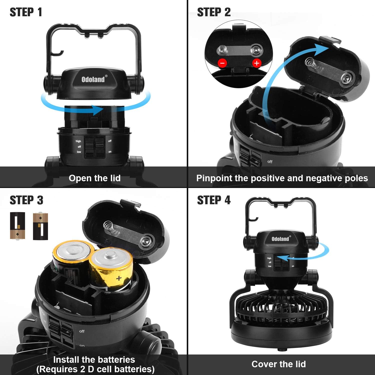 Odoland Portable LED Camping Lantern with Ceiling Fan - Hurricane Emergency Survival Kit: Sports & Outdoors
