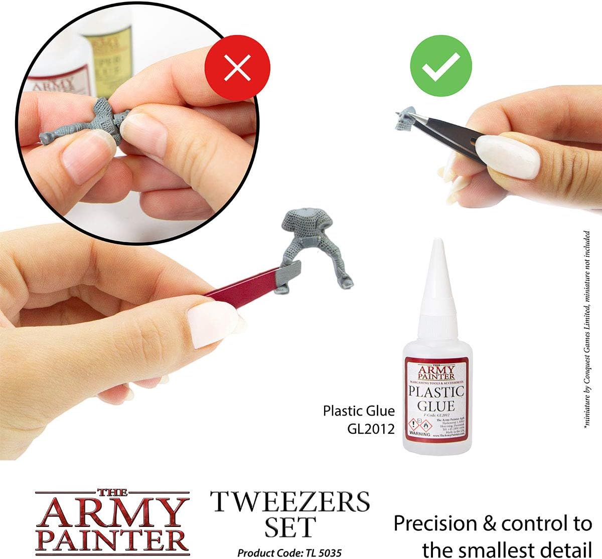 The Army Painter 2-Piece Precision Tweezers - Slant & Pointy, 95mm Flat Tip & 103mm Pointy Tip. for Assembling Miniatures and Crafting - Image 4