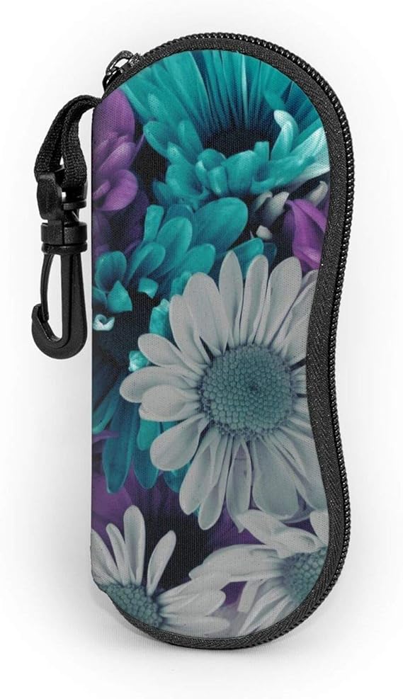 Purple White Floral Eyeglass Case For Women Men Ultra Light Neoprene