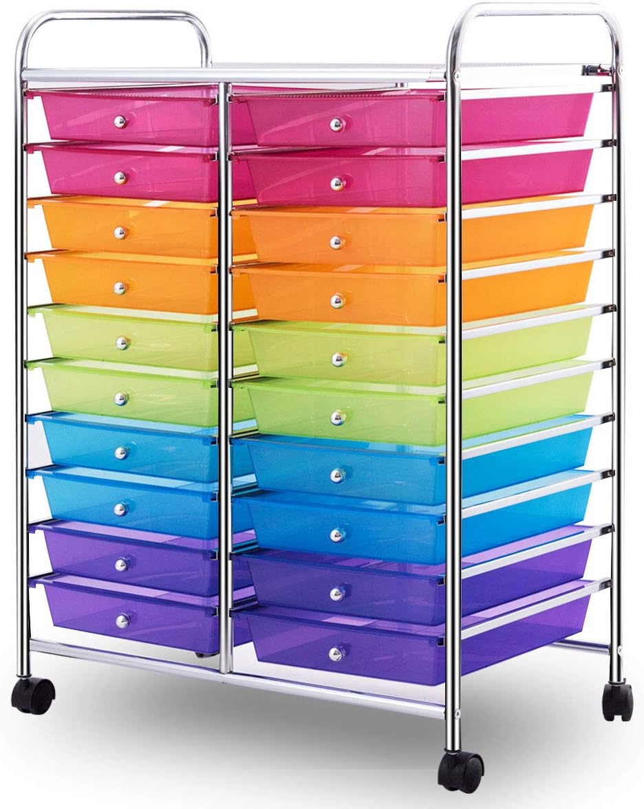Giantex 20 Drawer Rolling Storage Cart Tools Scrapbook Paper Office School Organizer, Multicolor : Office Products