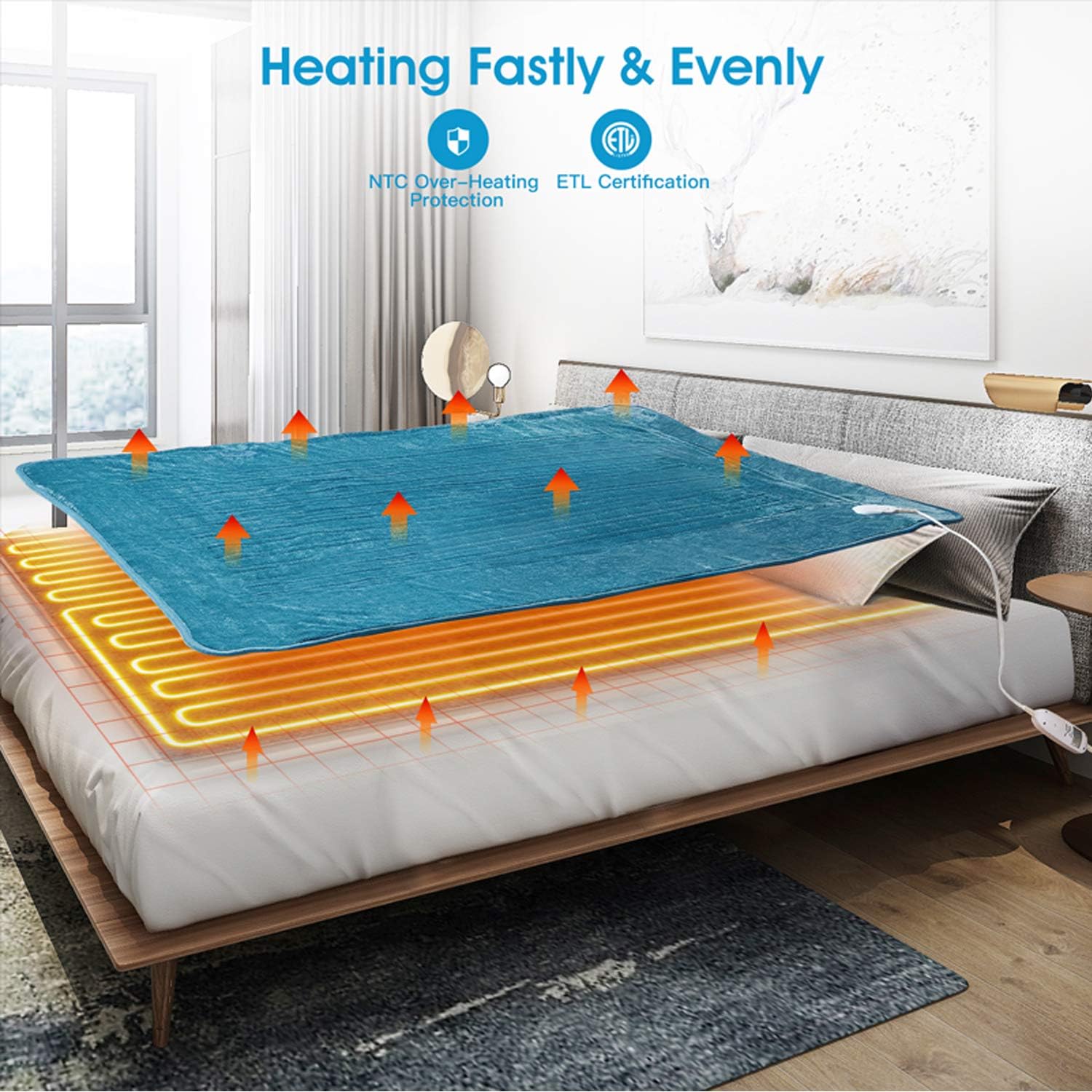 Homech Electric Heated Blankets, Electric Throws with Double-Layer Flannel, 10 Heating Levels, 3 Hours Auto-Off, Fast Heat & ETL Certification, Home Office Use & Machine Washable, 50" x 60": Home & Kitchen