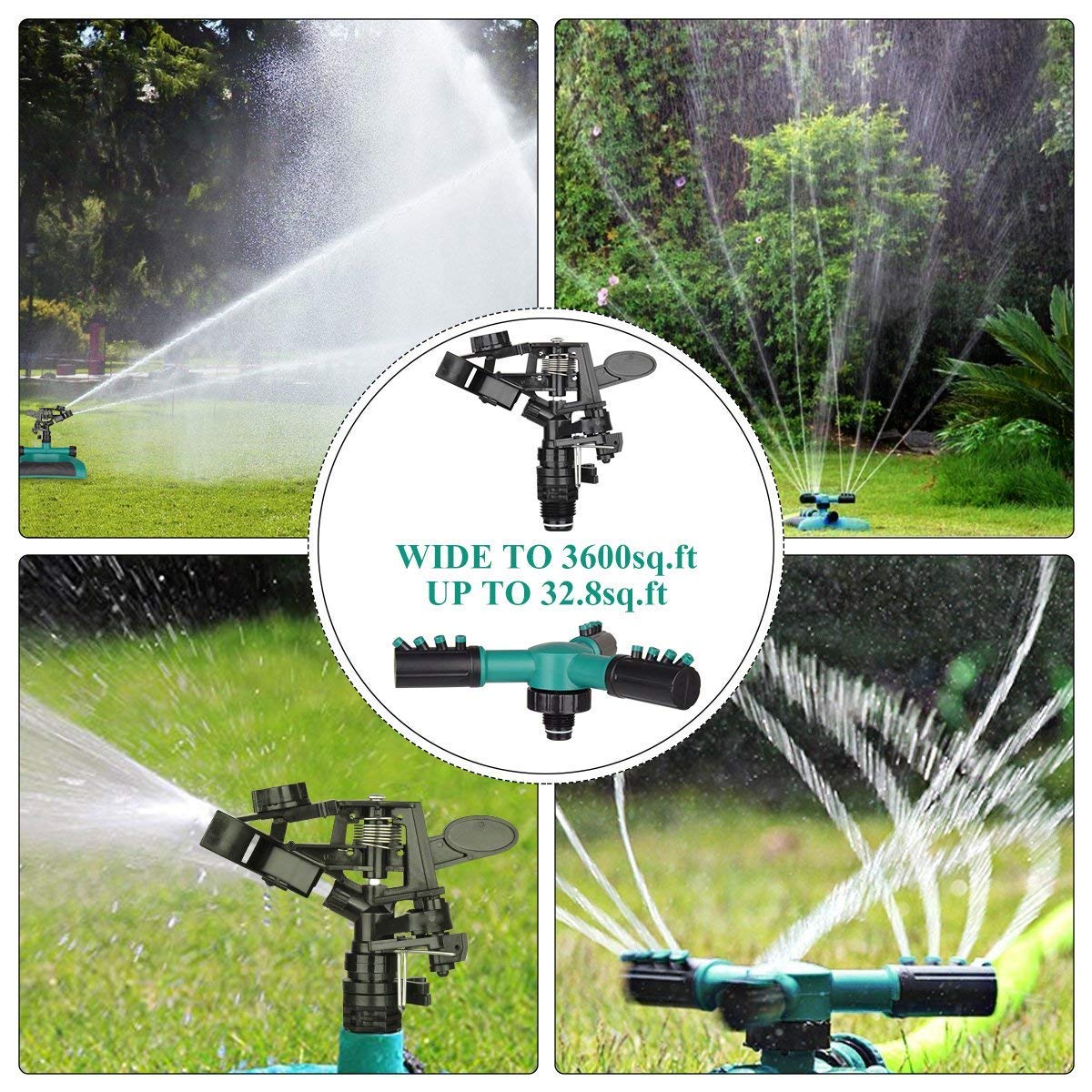 OriFiil Garden Sprinkler,360° Fully Circle Rotating Water Sprinkler Garden Pipe Hose Irrigation, 2 Sprinkler Head for Gardens & Lawns Irrigation (Green (Upgraded))