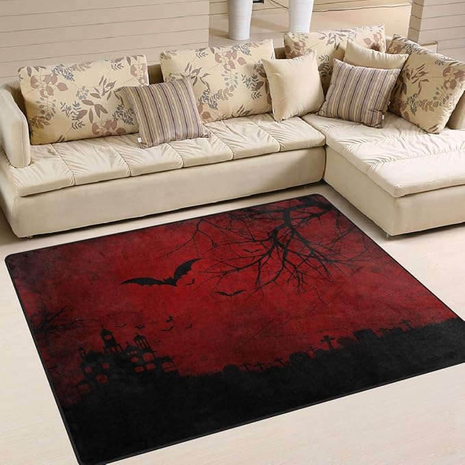 ALAZA Spooky Halloween Forest Bat Night Area Rug Rugs for Living Room Bedroom 5'3"x4