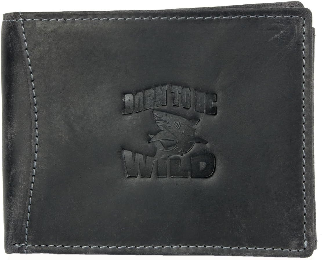 Men's Dark Grey Strong Genuine Leather Wallet with Shark