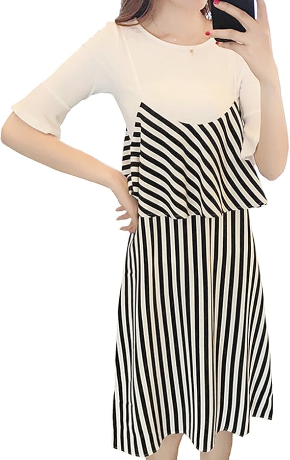 Amazon Co Jp 大きいサイズ レディース ストライプワンピース 白ｔシャツ キャミワンピ アウターキャミ 服 ファッション小物