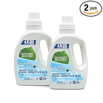 Seventh Generation Natural 4X Concentrated Laundry Detergent Free and Clear Unscented, 106 loads, 40 Fl Oz (Pack of 2)