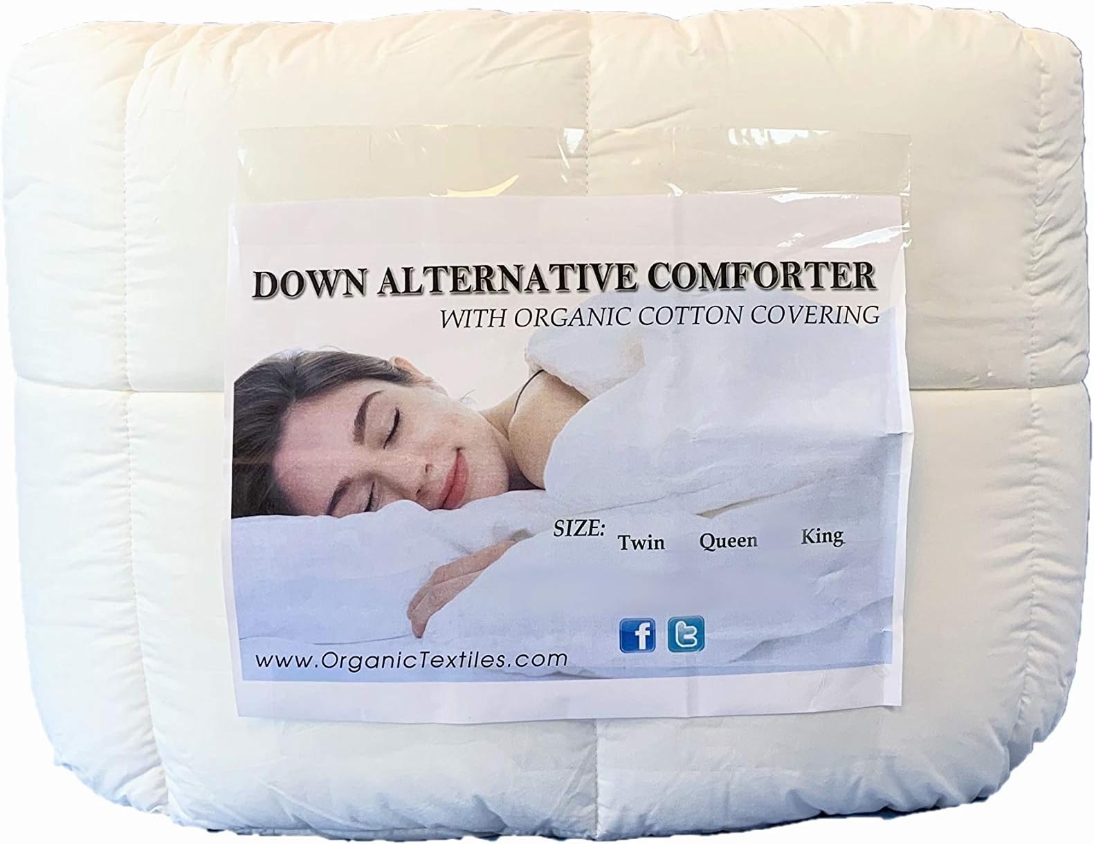 OrganicTextiles White Down Alternative Bed Comforter, Twin, with Premium Organic Cotton Covering – Eco Friendly Alternative - No Toxic Chemicals - Hypoallergenic Bedding - All Seasons Use