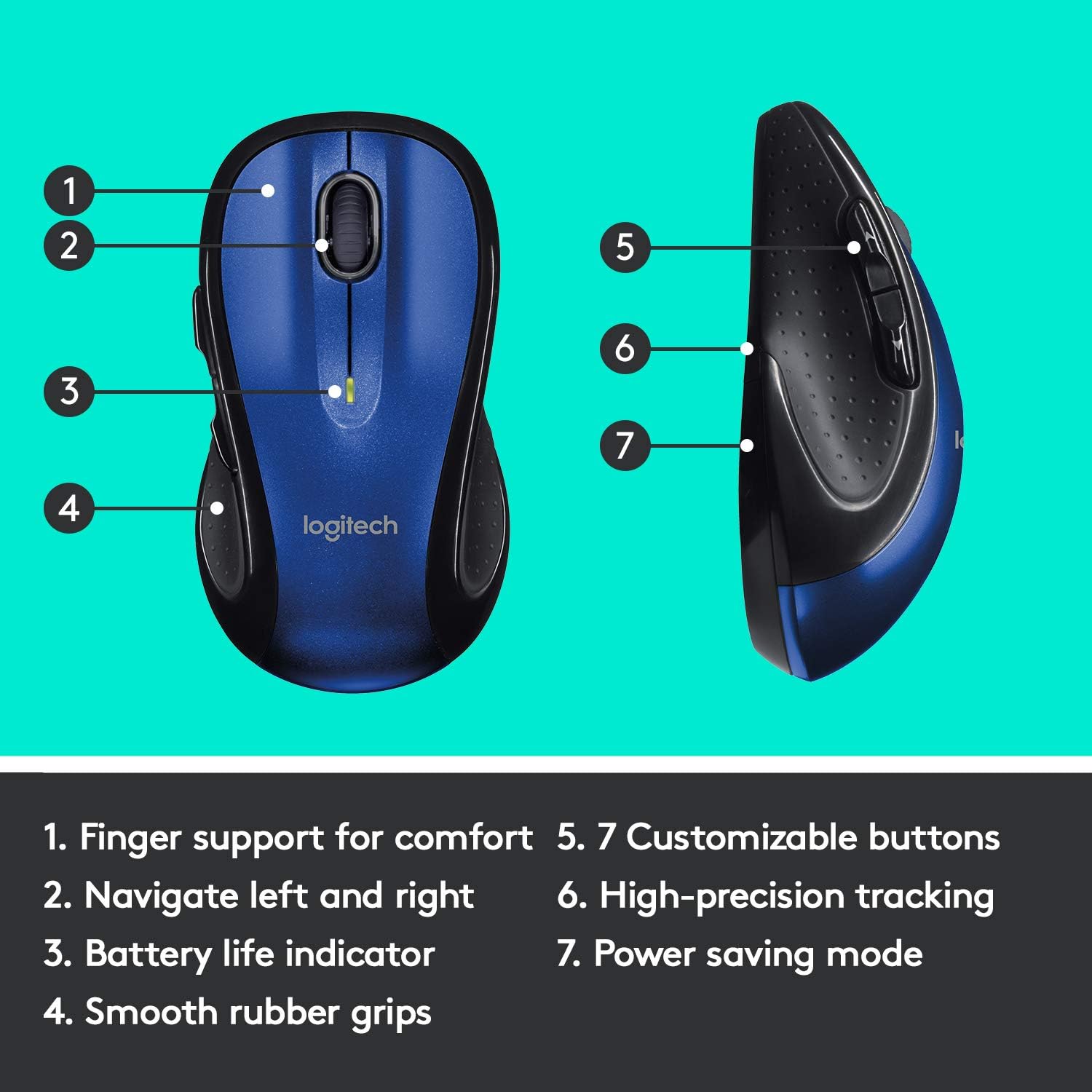Logitech M510 Wireless Computer Mouse w/ USB Unifying Receiver, Blue
