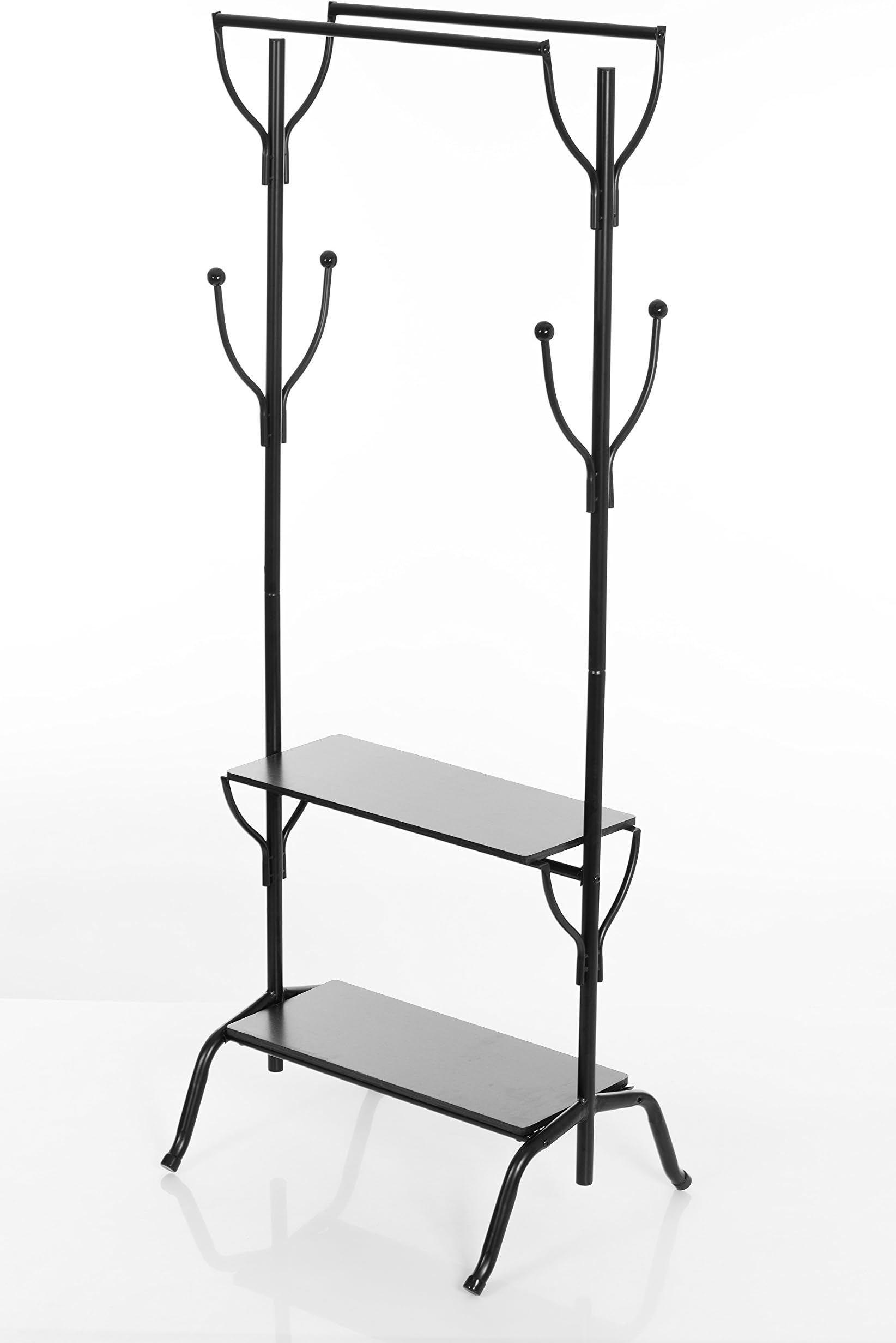 Direct Online Houseware Vintage Style Metal Double Clothes Rail Two Dark Wood Shelves For Shoes Hats