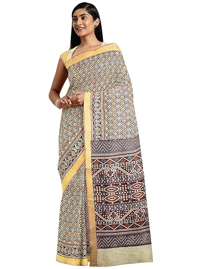 Cotton Blend Gadwal Saree, with Un-stitched Blouse Piece - Powerloom made Traditional Everyday Casual Sari for Women - by ART Retail