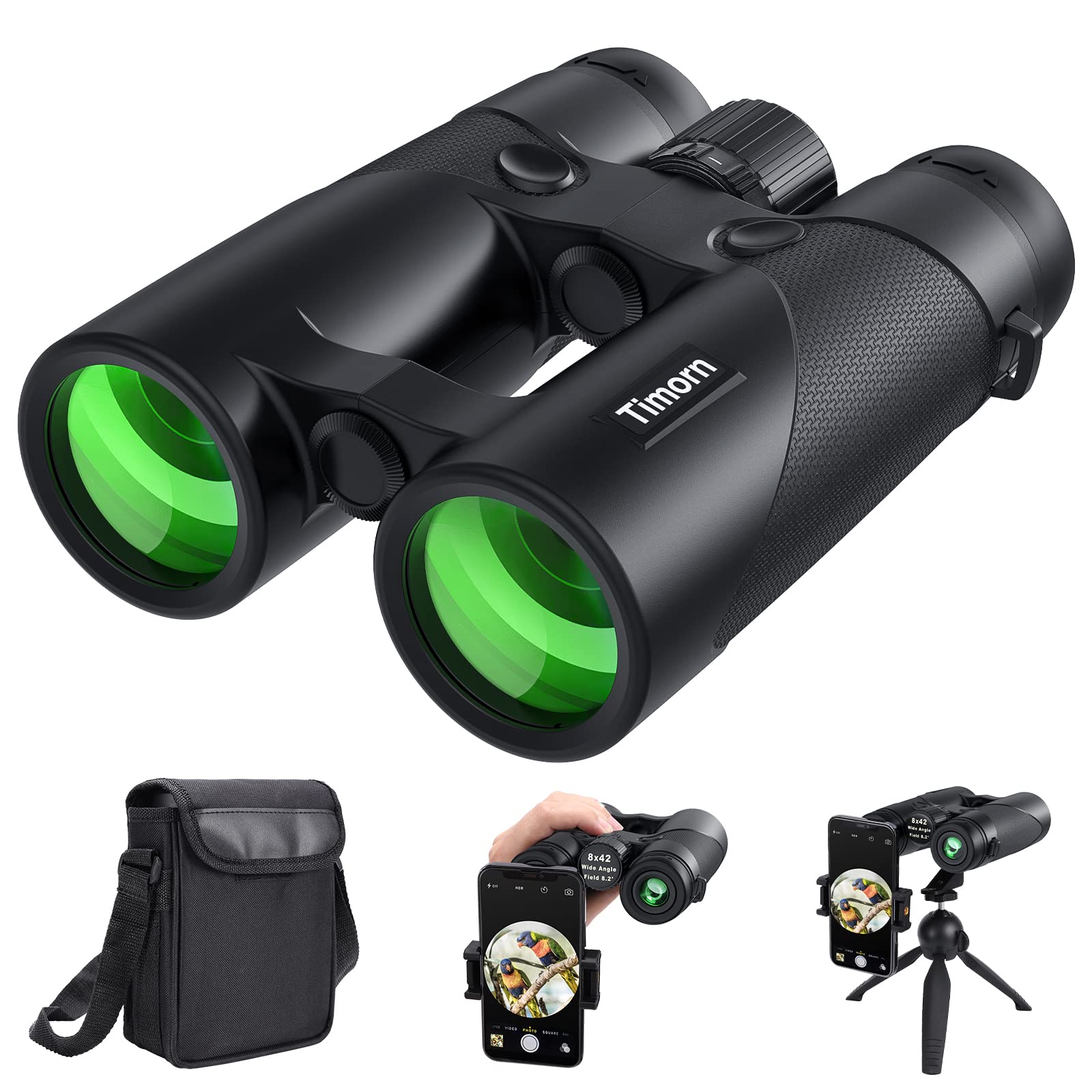 8x42 Binoculars for Adults Bird Watching: High Power Compact Binocular with Phone Adapter and Tripod & Waterproof Large and Long View HD Lightweight Binoculars for Travel, Sports, Birdwatching