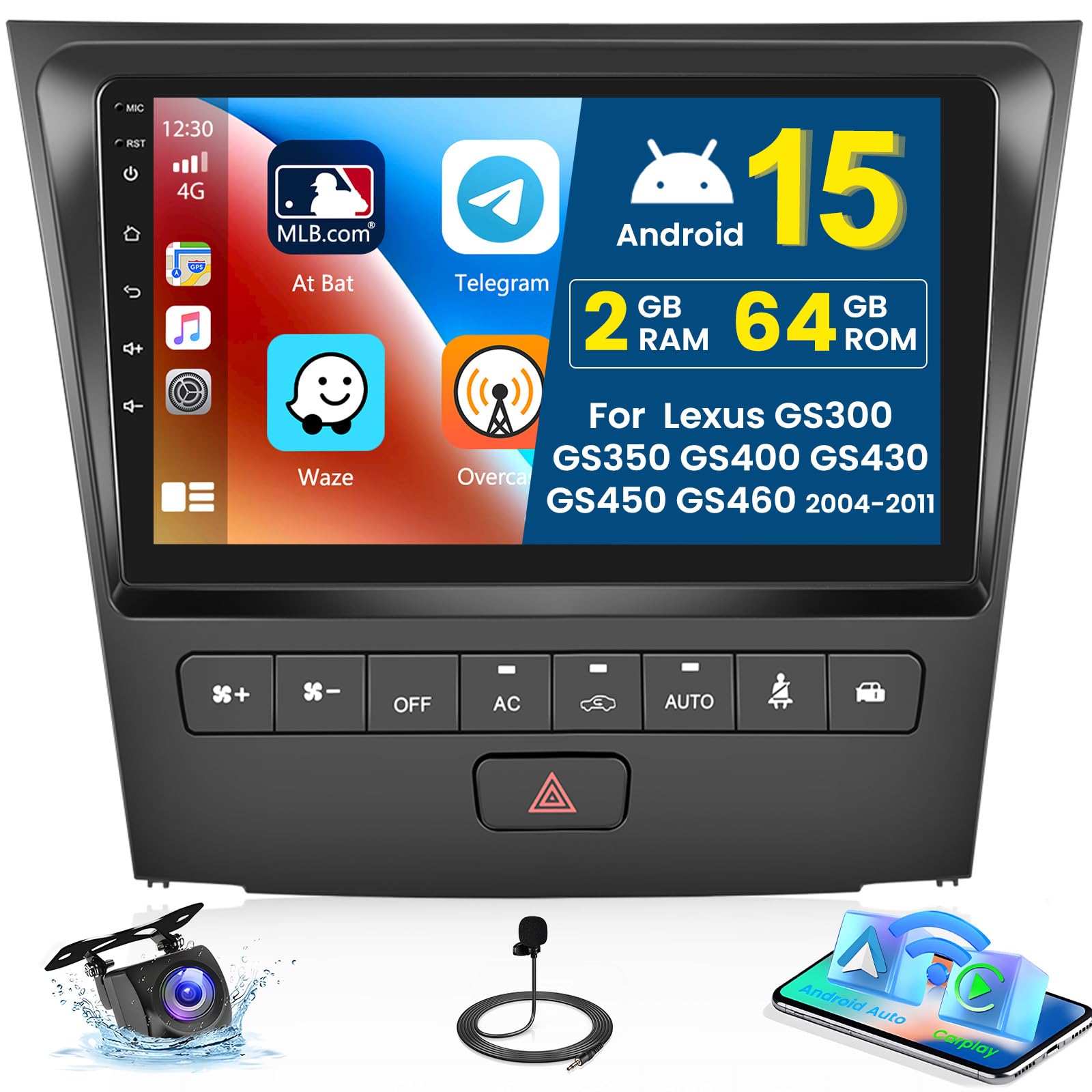 Photo 1 of Inefala 2+64G Android 15 CarPlay Car Stereo Radio for 2004-2011 Lexus GS300 GS350 GS400 GS430 GS450 GS460, 9'' Touch Screen Android Auto, AHD Backup Camera, Mirror Link, GPS, WiFi, FM RDS