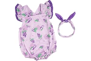 BABESIDE 2 Pcs Reborn Baby Doll Clothes Set for 17-22 Inch Babydolls, Fruit Pattern Baby Dolls Clothes Accessories with Headband for Realistic Newborn Babydoll Girl, Purple Grapes