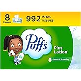 Puffs Plus Lotion Facial Tissues, 8 Family Boxes, 124 Facial Tissues per Box, Allergies and Colds