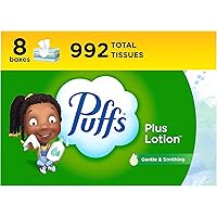 Puffs Plus Lotion Facial Tissues, 8 Family Boxes, 124 Facial Tissues per Box, Allergies and Colds