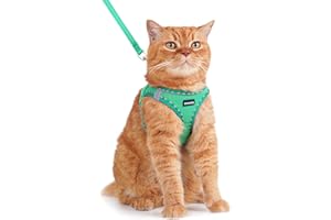 Rttochfy Cat Harness and Leash Set, Escape Proof Kitten Harness, Soft and Breathable Vest with Reflective Strip, Easy to Wear for Cats Walking and Traveling (Green, XS)