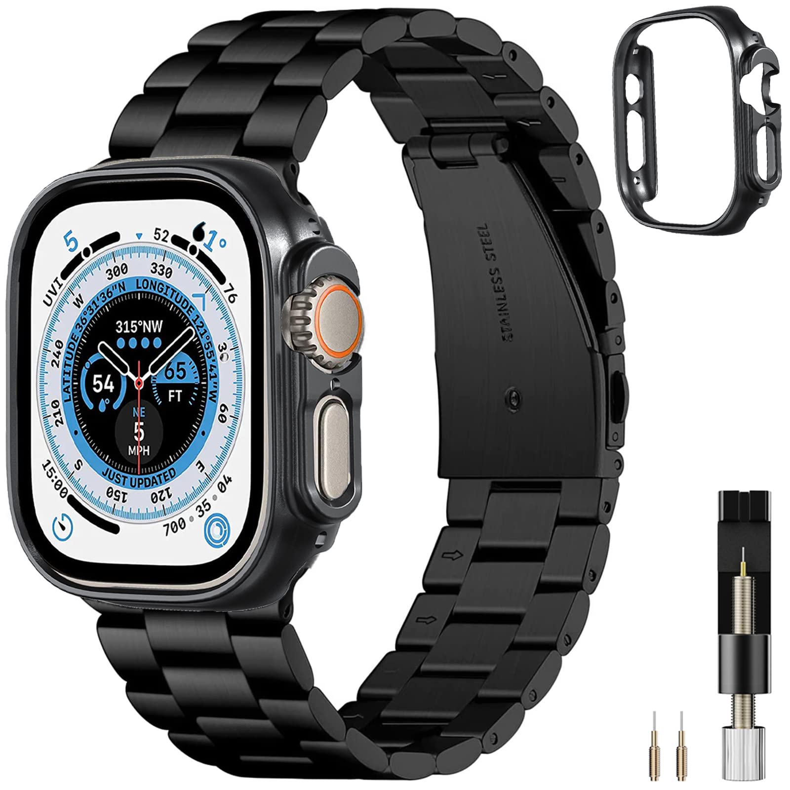 Miimall Case with Strap Compatible with Apple Watch Ultra 2 49mm Strap with Case-Black