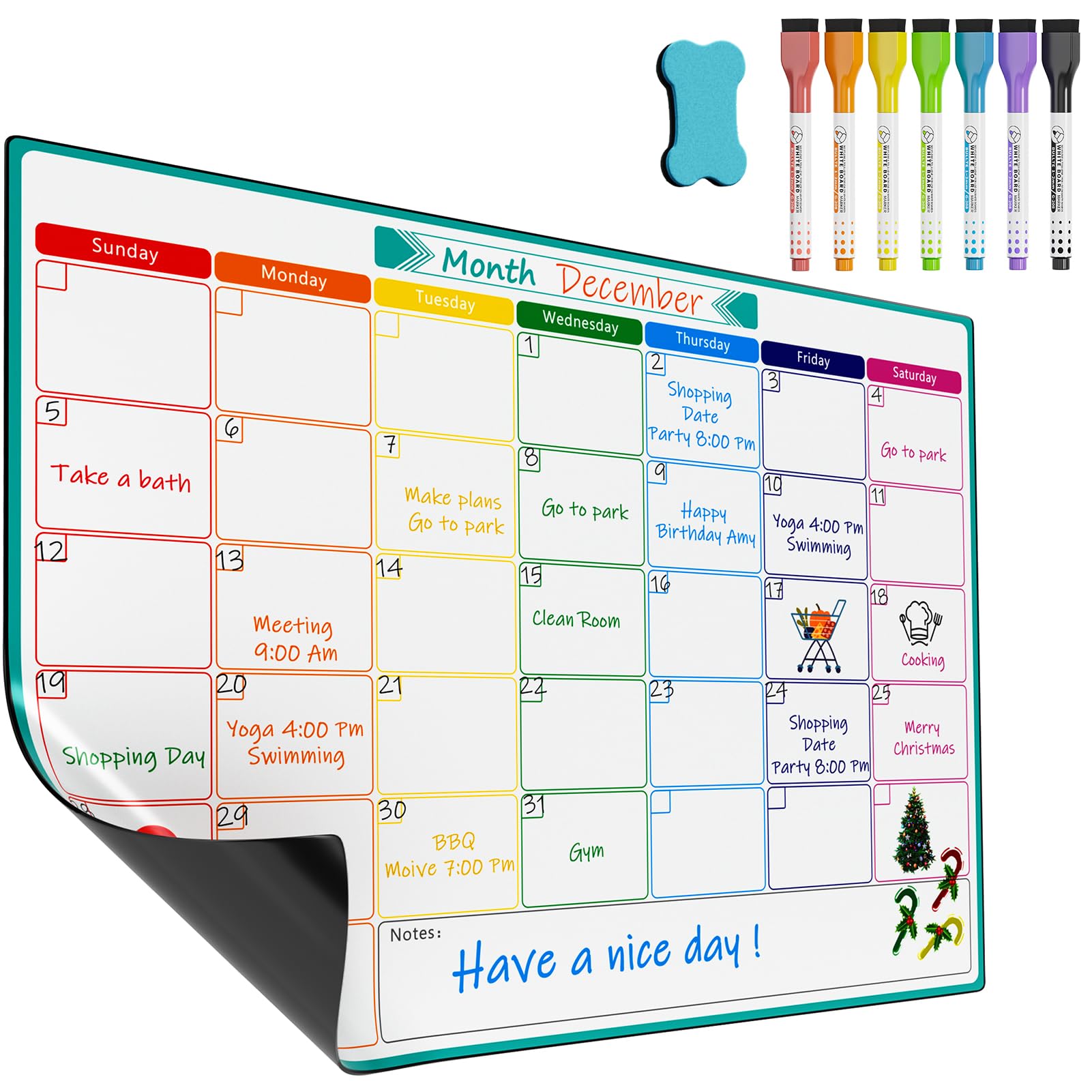 KTRIO Monthly Planner Whiteboard A3 Chore Chart Magnetic Whiteboard for Fridge Calendar Month Plan Monthly Wall Planner Reminder Board for Meal Planning or Shopping
