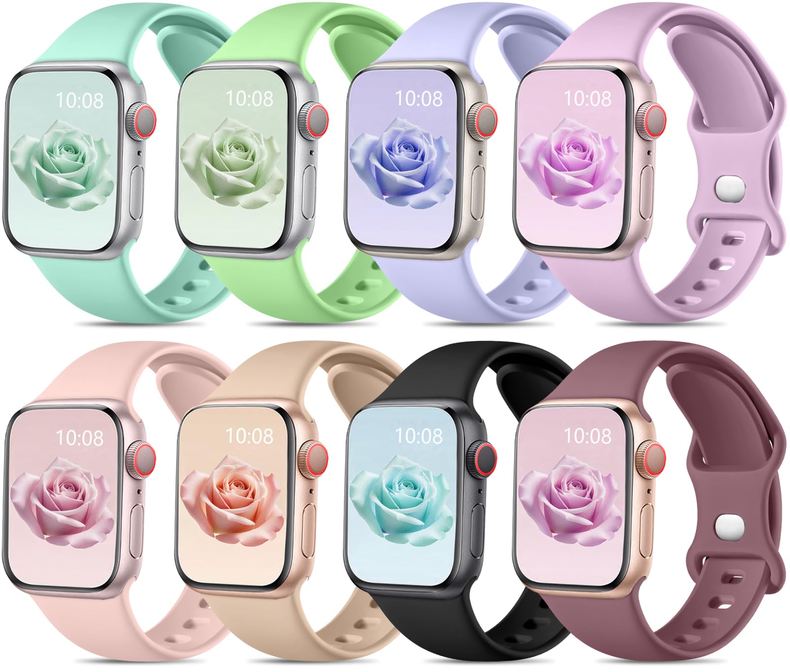 Mastten 8 Pack Sport Straps Compatible with Apple Watch Strap 42mm 44mm 45mm 46mm 49mm Men Women, Soft Silicone Band for Apple Watch Series 11 10 9 8 7 6 5 4 3 2 1, iWatch SE Ultra 3 2 1, Macaron
