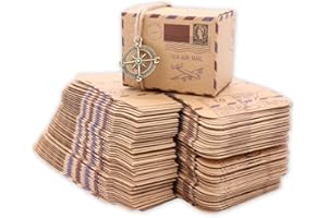 Floratek 50 PCS Wedding Candy Boxes Wedding Party Favors New Stamp Design Vintage Kraft Paper Chocolate Packaging Box Gift Box for Wedding Party Baby Shower Guests Wedding Supplies (New Stamp)