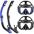Snorkeling Gear for Adults, Dry-Top Snorkel Set Scuba Diving mask, Snorkel Mask, Panoramic Anti-Leak Anti-Fog Tempered Glass Lens, Swimming Training Snorkeling Packages