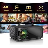 ONOAYO Outdoor-Projector-4K with AI Auto Focus,50WDolby Audio,Built-in Apps | High Brightness, Smart OS 2.0, Movie Projector with WiFi Bluetooth, Portable Proyector for Bedroom/Ceiling/Camping