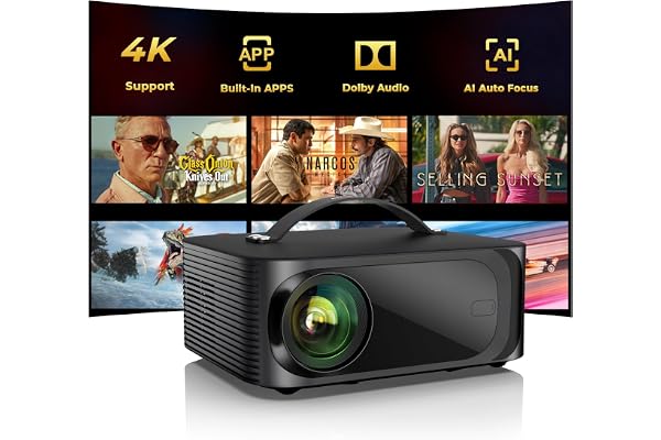ONOAYO Outdoor-Projector-4K with AI Auto Focus,50WDolby Audio,Built-in Apps | 3000 Bright, Smart OS 2.0, Movie Projector with WiFi Bluetooth, ONO3Pro 2.0 Portable Proyector for Bedroom/Ceiling/Camping