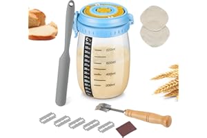 JAOBHAHY Sourdough Starter Jar, 34 oz Wide Mouth Sourdough Starter Kit with Thermometer, Scraper,Cloth Cover,Reusable Sourdough Bread Baking Supplies