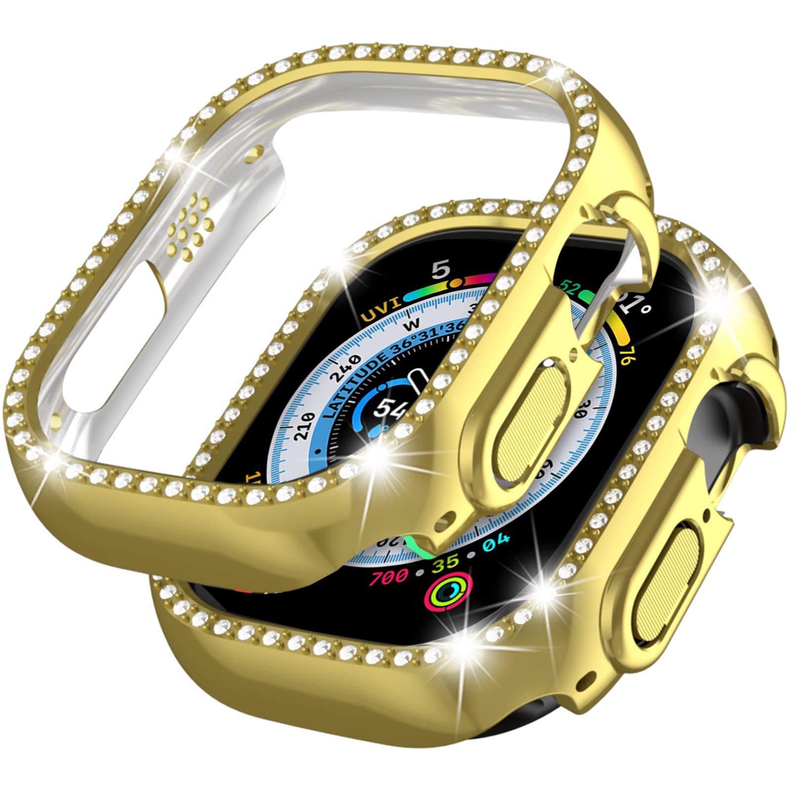 Miimall Compatible with Apple Watch Ultra 2 49mm Bling Case for Women, Hard PC Frame Bumper, Crystal Diamonds Shell Ultra Slim Protective Cover - Gold