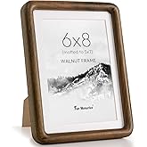Fun Memories 6x8 Picture Frame, Solid Walnut Wood Frame with Real Glass, Hard Wood 6 by 8 Photo Frame for Wall & Tabletop Display, 6x8 Picture Frame Matted to 5x7, Natural Walnut Color