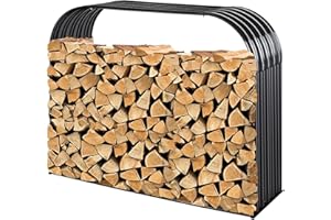 Leomru Heavy Duty Firewood Storage Shed, Galvanized Steel Firewood Rack Holder Wood Shed, Indoor Outdoor Log Rack Fireplace Fire Pits Wood Pile Storage Holder Lumber Rack (Trio)